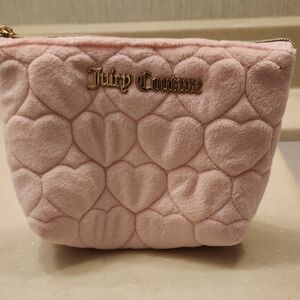 Juicy Couture Blush Heart Quilted Faux-Fur Cosmetic Bag - Like New